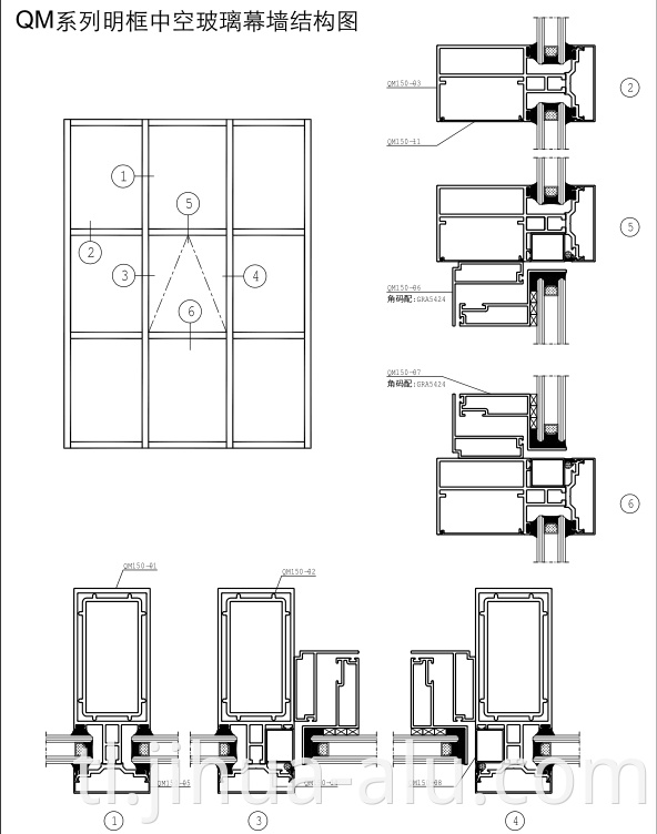 Commercial Buildings Exposed Aluminum Frame Profile Stick Glass Curtain Walls